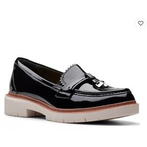 Clarks Westlynn Black Patent Leather Loafers Chunky Sole‎ Tassel Shoes 7.5 NEW